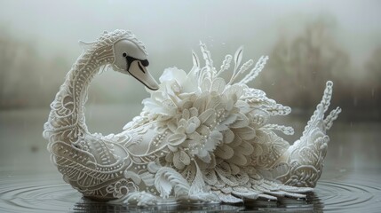 Obraz premium Handcrafted fabric duck ornament with intricate lace details.