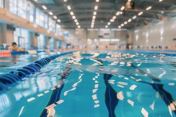 Naklejka premium Swimming Pool Water Surface with Ripples and Reflections