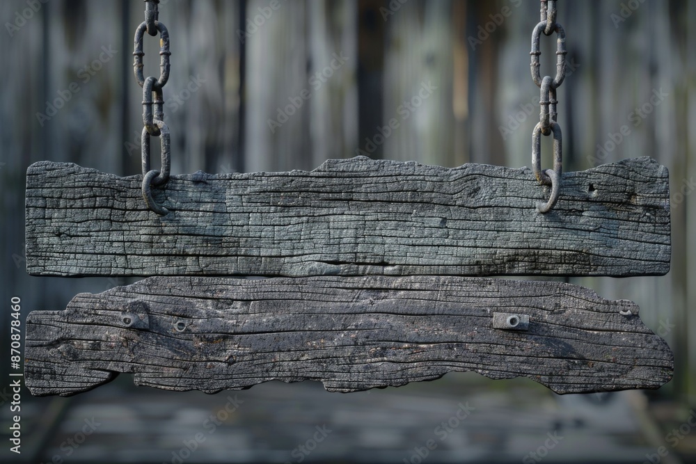 Poster a close-up of a wooden sign on a chain, perfect for using as a prop or decorative element in various