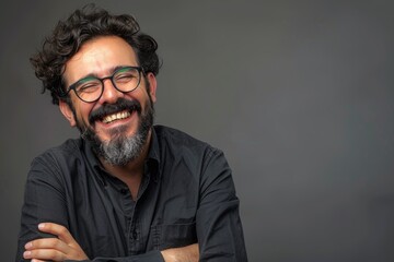 Fototapeta premium A man wearing glasses and a beard smiles at the camera
