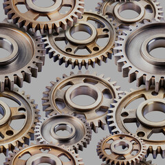 Gears. Seamless background of steel gears. Seamless texture of gears