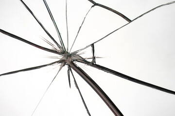 Broken mirror. Cracked glass. Broken surface. Glass with crack in middle. Background with...