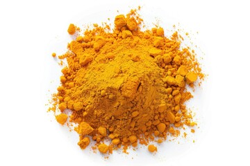 A close-up shot of a pile of bright yellow powder sitting on a clean white surface