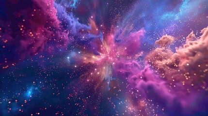 rendering 3d other celebration carnival party event background cosmic universe explosion galaxy light speed colors glow neon purple blue abstract bg fireworks photon ray technology flash.