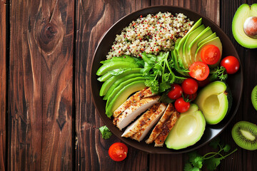 diet healthy food dinner organic lunch fresh salad avocado meal green chicken quinoa vegetables...