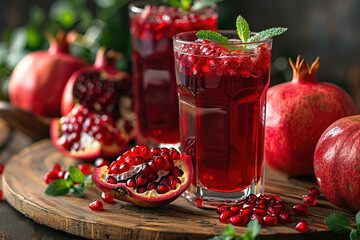 drink red fruit juice sweet food fresh cocktail beverage healthy refreshment pomegranate juicy wooden berry summer glass background