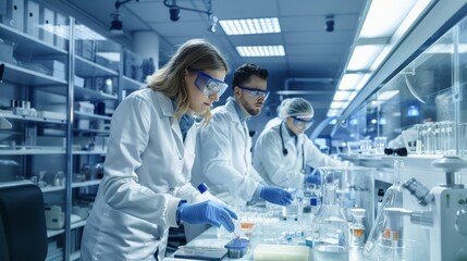 A group of researchers in a lab working diligently on medical advancements