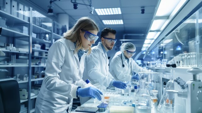 A group of researchers in a lab working diligently on medical advancements