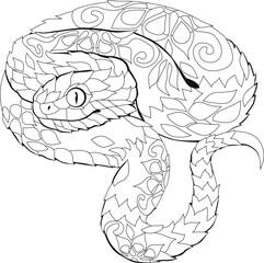Zentangle snake. Hand drawn decorative vector illustration for coloring book.