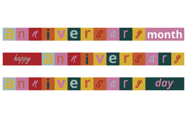 Guirnalda de aniversario colorida sobre un fondo blanco. Vista de frente y de cerca. Copy space