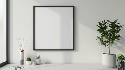 Create a minimal art print of a black frame on a white background