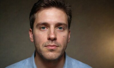 Obraz premium An image of a man with brown hair and a blue shirt