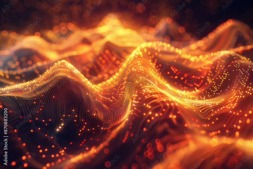 Poster a detailed view of a wavy pattern made of lights, suitable for use in various design and illustratio