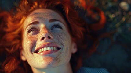 Fototapeta premium A close-up photo of a woman's face showing her freckles, suitable for use in beauty and lifestyle contexts