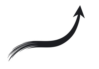 手描き筆タッチのざっくり矢印素材/カーブ上昇/黒2