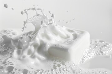 Close up shot of a soap block with water droplets on its surface