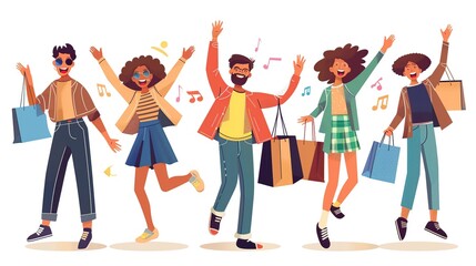 Fototapeta premium Excited Shoppers with Shopping Bags and Black Friday Discounts