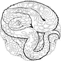 Zentangle snake for coloring on mandala . Hand drawn decorative vector illustration.