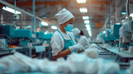 Obraz premium Female Factory Worker Inspecting Product Quality in Industrial Setting. Generative ai