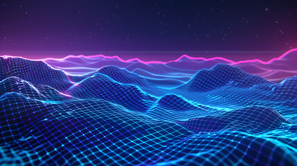 Glowing digital wavy landscape