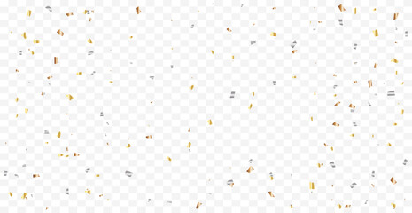 Silver And Golden Tiny Confetti And Streamer Ribbon Falling On Transparent Background. Vector Illustration