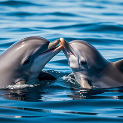 baby dolphin kissing its mother International Kissing generative ai © Maishaangona