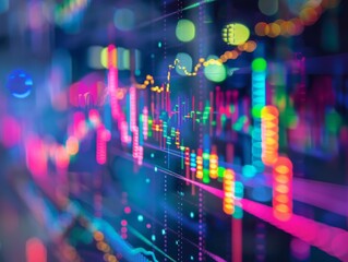 Fototapeta premium Abstract image of financial data and stock market analysis with colorful graphs and charts, representing economic trends and market fluctuations.