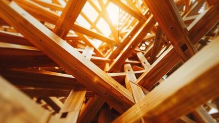 Fototapeta premium Intricate Wooden Beams Illuminated by Golden Sunlight