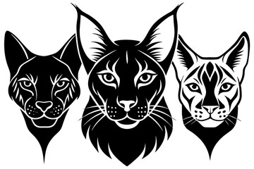 eurasian lynx fennec fox fossa haed icon silhouette vector illustration 