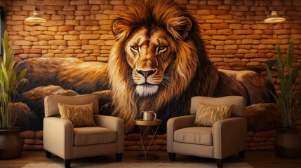 Elegant 3d lion relief wallpaper mural for captivating wall art decor in stunning detail