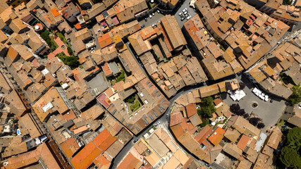 Zenithal aerial view of the historic center of Viterbo, Lazio, Italy.