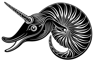 narwhal nautilus silhouette vector illustration 