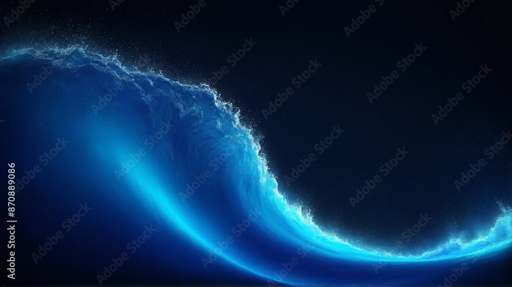 Poster digital wave, a luminous flow of energy, a mesmerizing 3d render of a glowing blue wave, composed of