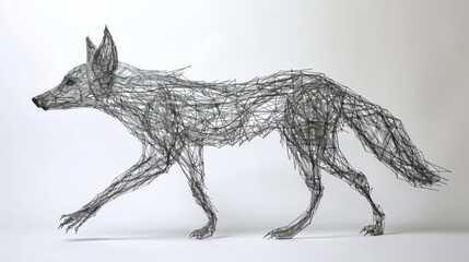 Fototapeta premium Expertly Crafted Wire Sculpture Depicting a Lifelike Fox