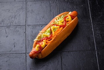 Hot dog with sausages. Traditional American fast food