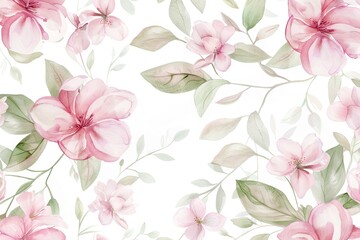 Pink floral pattern on white background, seamless watercolor illustration, pastel colors, spring mood,