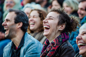 Obraz premium Woman laughing out loud in open air audience