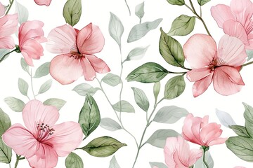 floral seamless pattern wallpaper decorative illustration flowers art nature background design spring watercolor pink plant leaf blossom vintage summer drawing