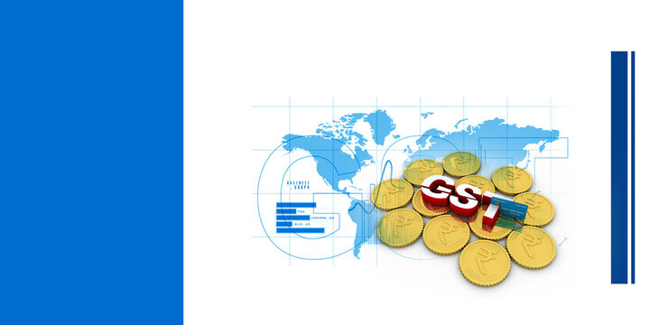 3D rendering illustration Rupee currency in gold coin with gst tax 