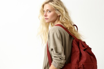 Isolated woman with stylish shoulder bag on white background for versatile use and fashion concepts