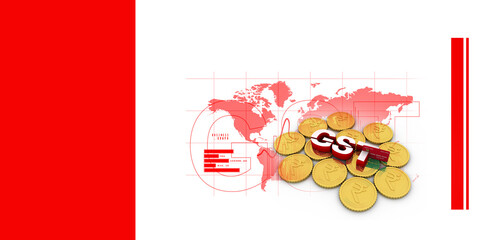 3D rendering illustration Rupee currency in gold coin with gst tax 