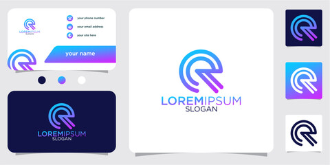 Fototapeta premium initial letter R abstract monogram business card with gradient colors logo design template