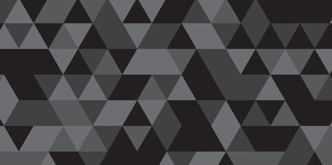 Abstract geometric black and gray background seamless mosaic and low polygon triangle texture wallpaper. Triangle shape retro wall grid pattern geometric ornament tile vector square element.