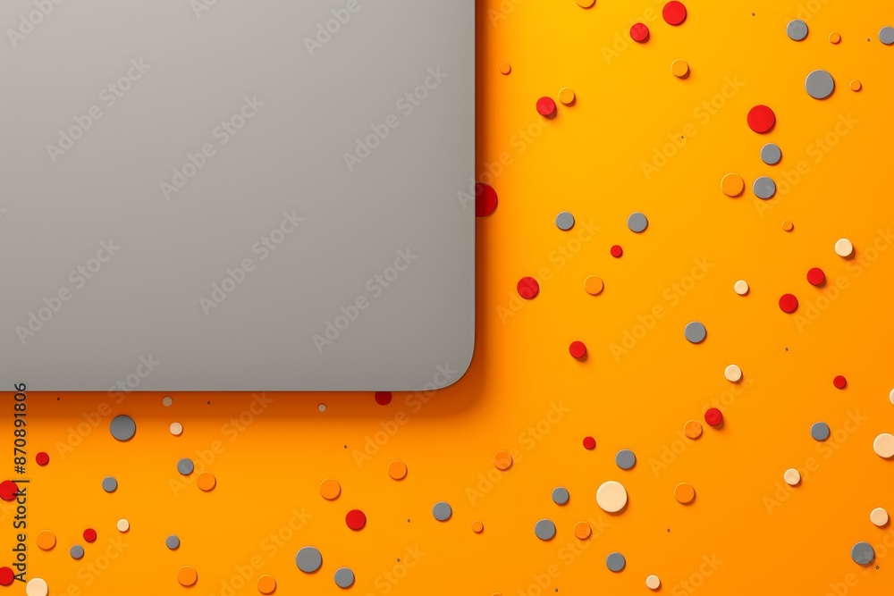 Poster orange confetti scattered on graphite background with generous space for text insertion