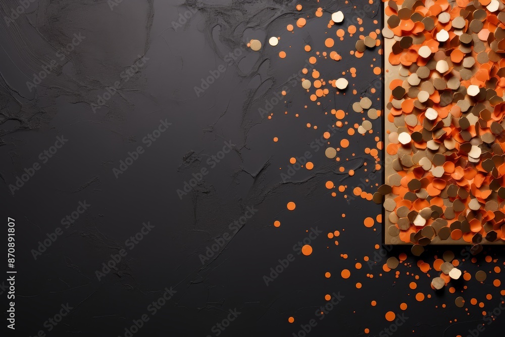 Poster elegant graphite backdrop with orange confetti on graphite background for text placement