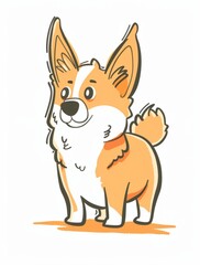 Cute simple illustration of an orange and white corgi dog
