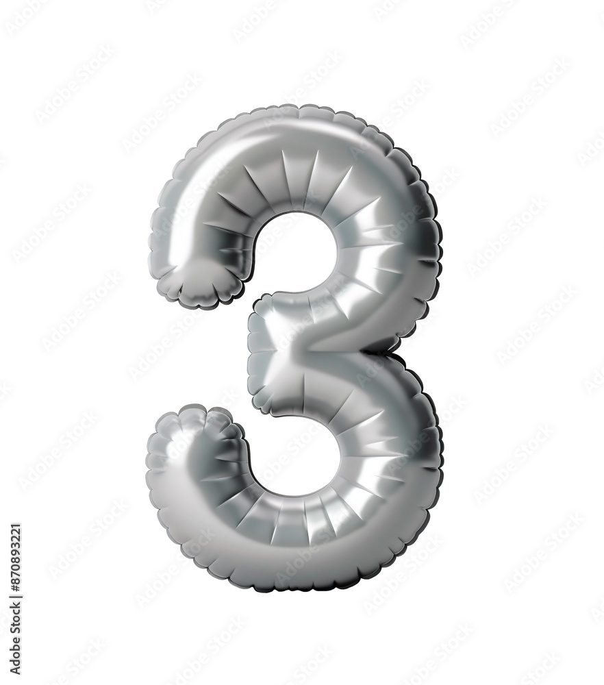 Fototapete ai generated photo with inflatable light gray color number 3. minimalistic balloon isolated on a tra