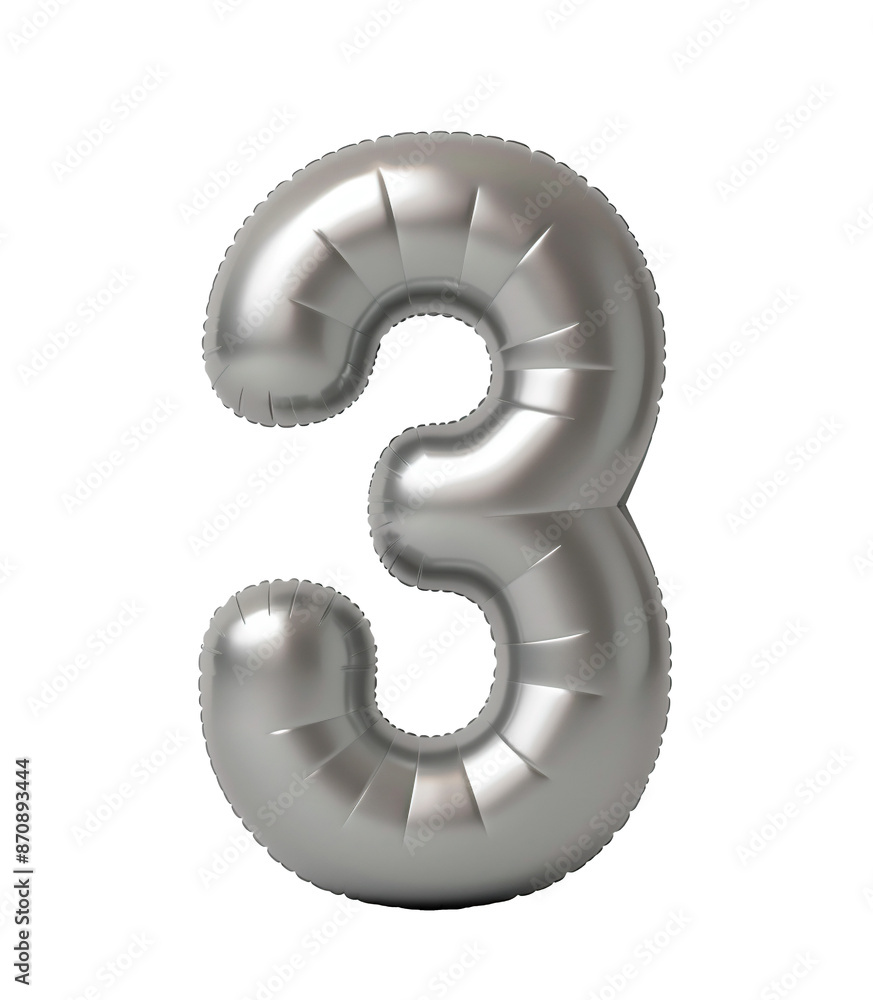 Fototapete ai generated photo with inflatable light gray color number 3. minimalistic balloon isolated on a tra