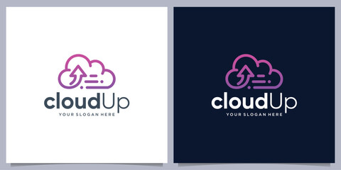 Simple and modern line style Cloud up logo design template.