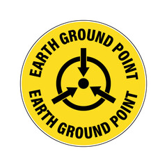 Earth ground point. Safety floor sign, round shape with symbol and curved text. 